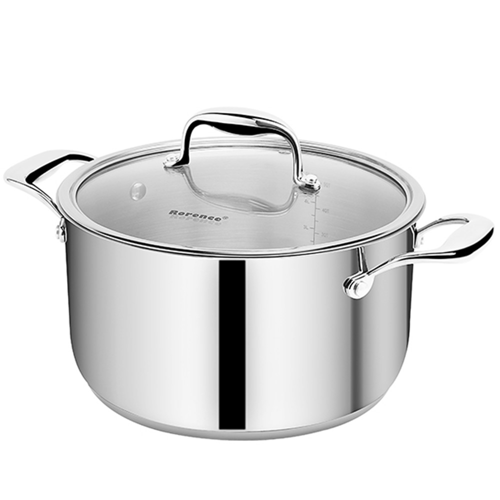 Stainless Steel Stock Pot with Lid: 6 Quart Stockpot Pasta Pot with Two Side Spouts, capsule Bottom, Glass Lid