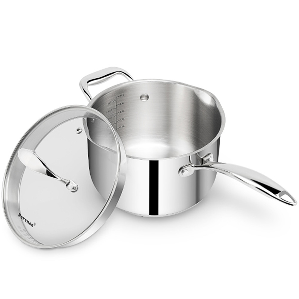 Stainless Steel Saucepan Sauce Pan with Pour Spout & Glass Lid with Strainer Multipurpose Sauce Pot