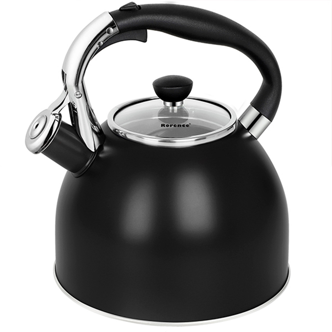 Stainless Steel Whistling Kettle featuring a Capsule Bottom and Heat-Resistant Glass Lid