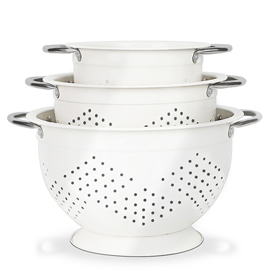 Powder Coated Steel Colander for Kitchen with Riveted Handles Set of 3