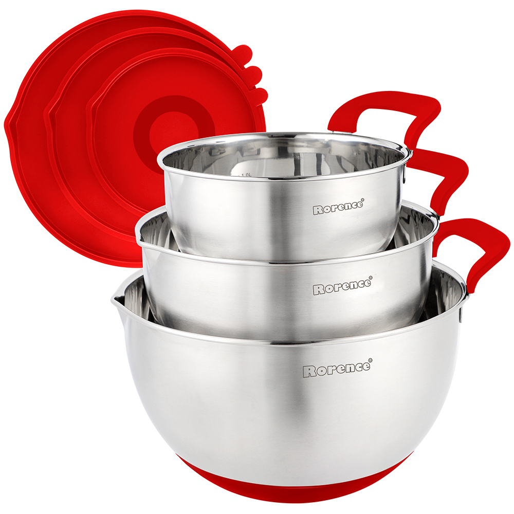 Rorence Mixing Bowls with Airtight Lids Stainless Steel Nesting Bowls with Pour Spout