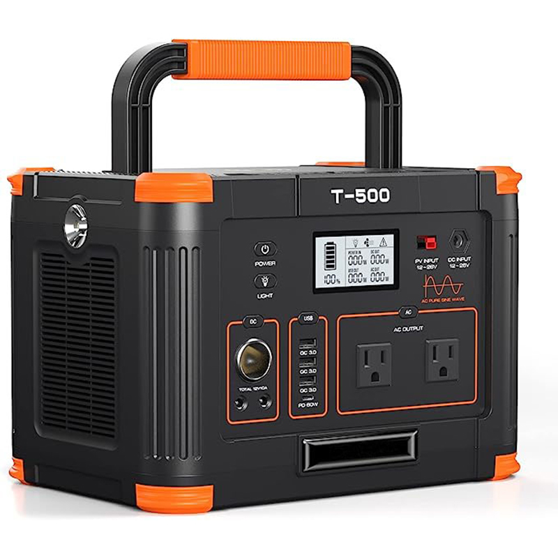 Portable Power Station 500W (1000W Peak), 519Wh Outdoor Solar Generator Backup Battery Pack with 2 110V AC Outlets, 500W 10-Port Power Supply for RV/Van Camping Fishing Climbing Road Trip Home Emergen