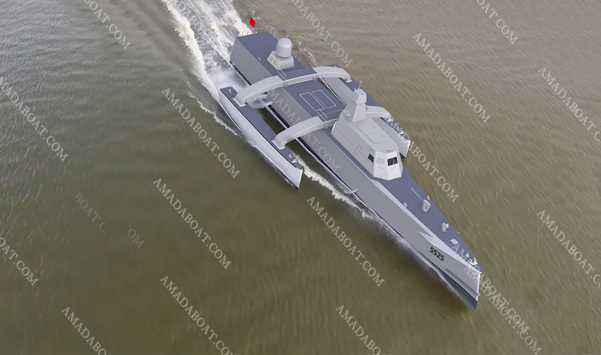 USV 5525 Trimaran Stealthy Submarine Chaser Carbon