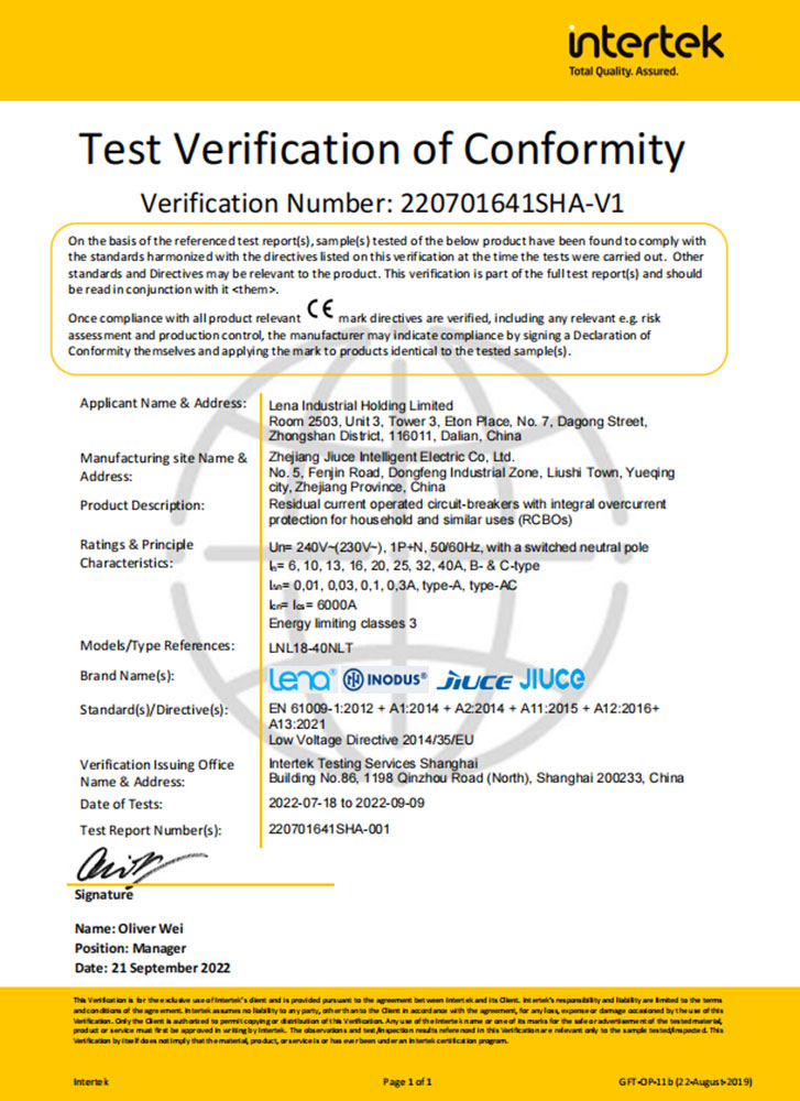 Certificação 1P+N-RCBO-CEa29