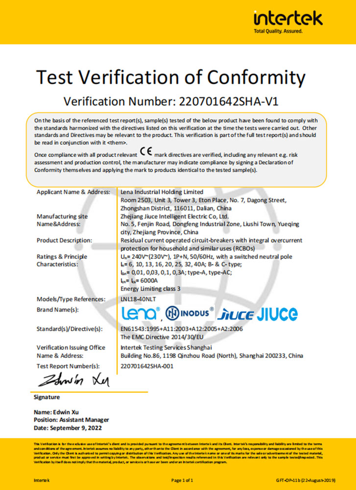 EMC sertifikası-1p+n-rcbon85