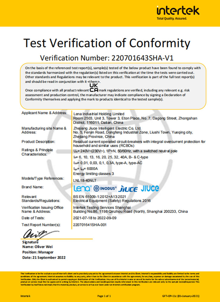 Certificação UKCA-RCBO-1P+Nmu5