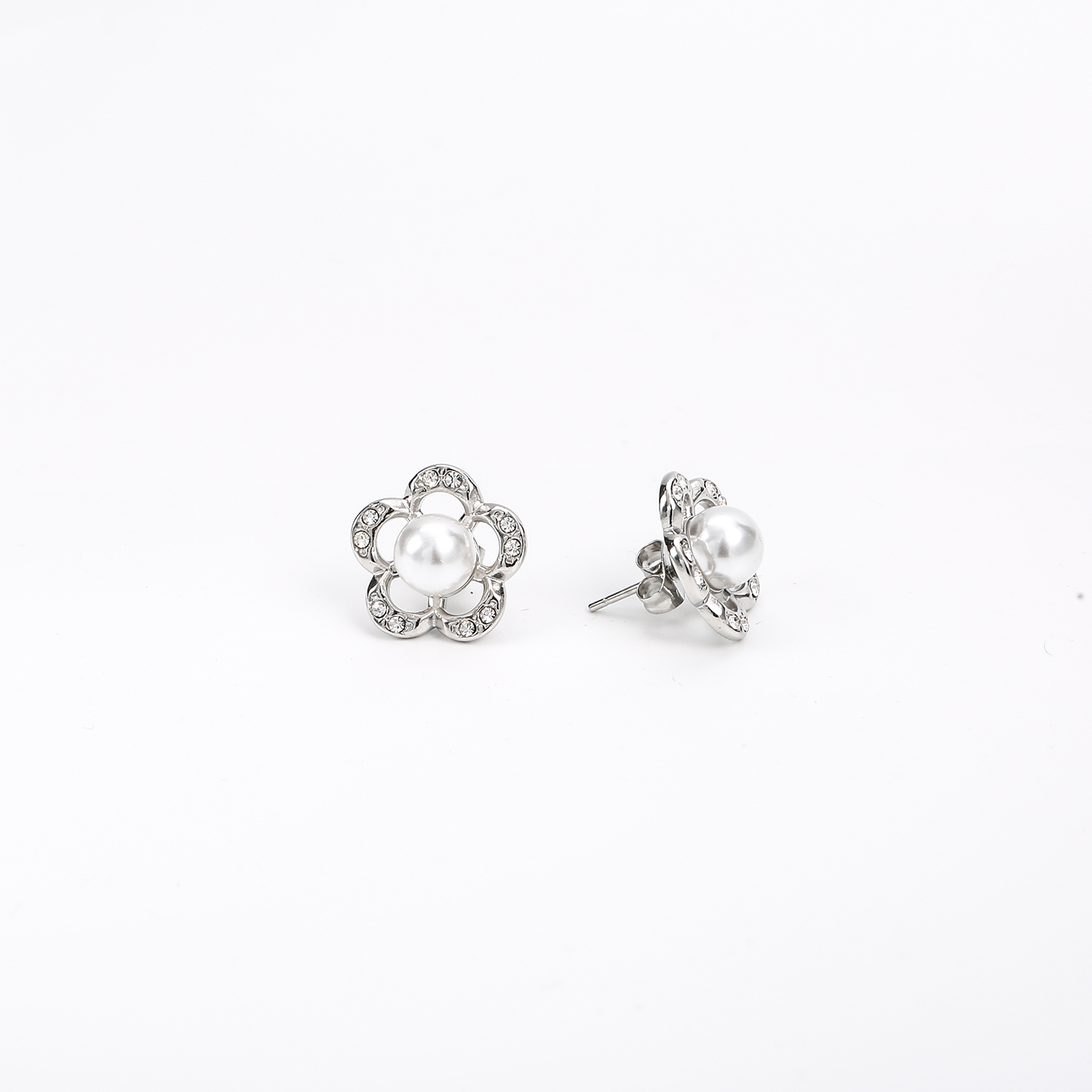 Boucles d'oreilles diamant s+ perle acier inoxydable 316L (2)kdu