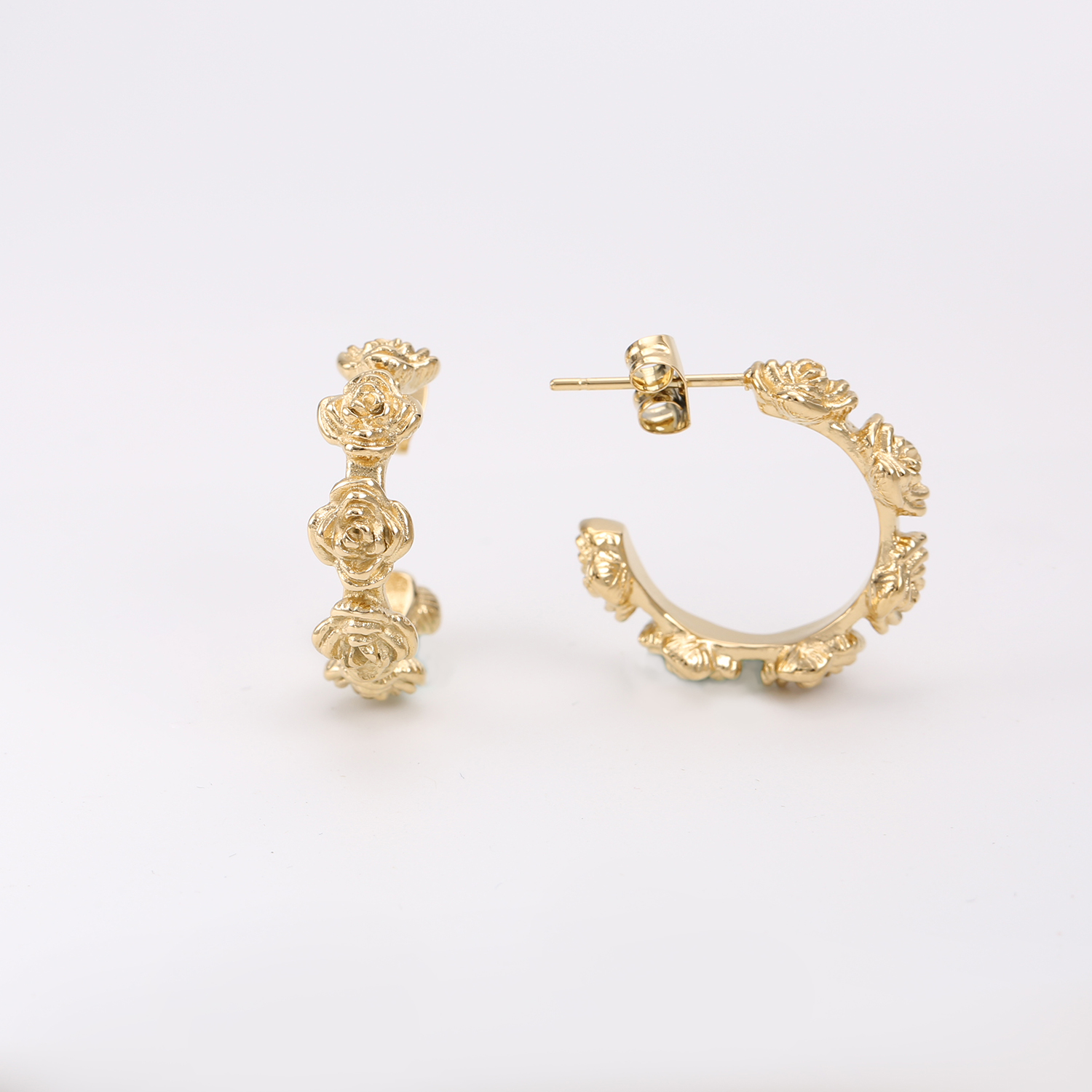 Boucles d'oreilles élégantes en acier inoxydable 316L doré avec diamant