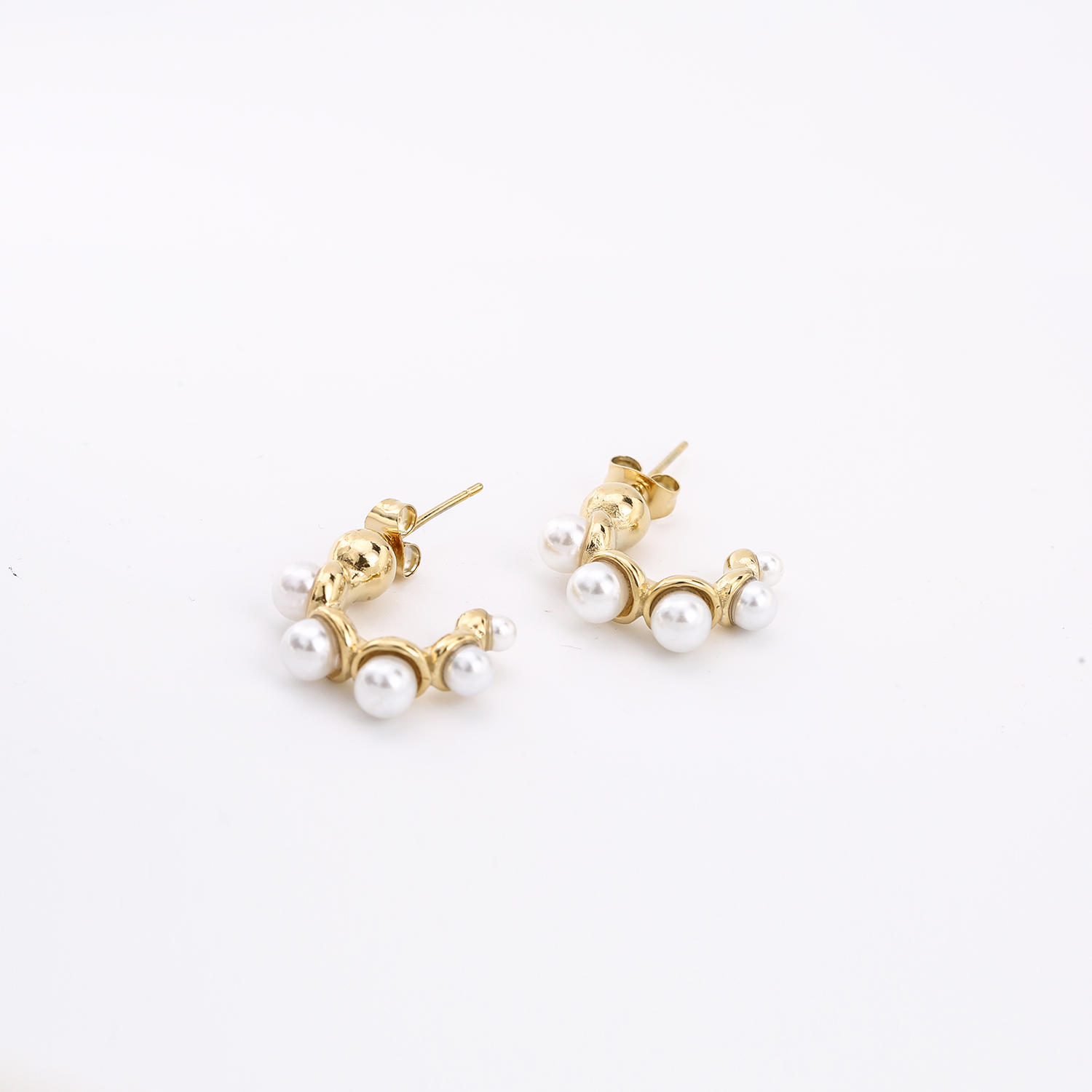 New Luxury Non Tarnish 316l Stainless Steel Pearl  Earrings 18k Gold Plated C Shape Women Earrings