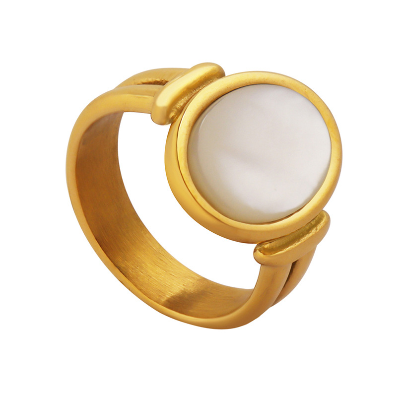 خاتم مجوهرات على شكل صدفة من الذهب عيار 14 قيراط للفتيات