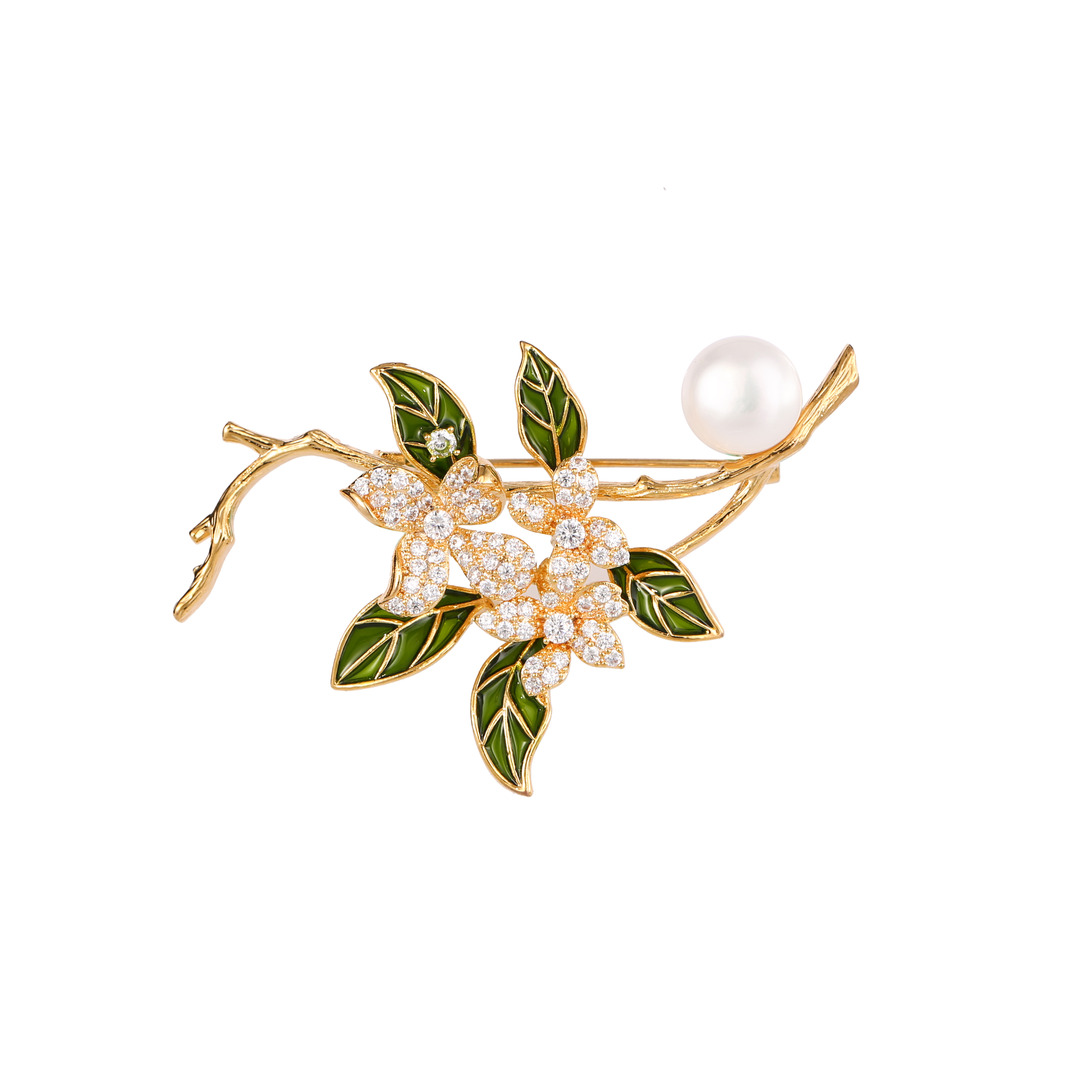 Zircon flower brooch pearl brooch pin for women girls ladies