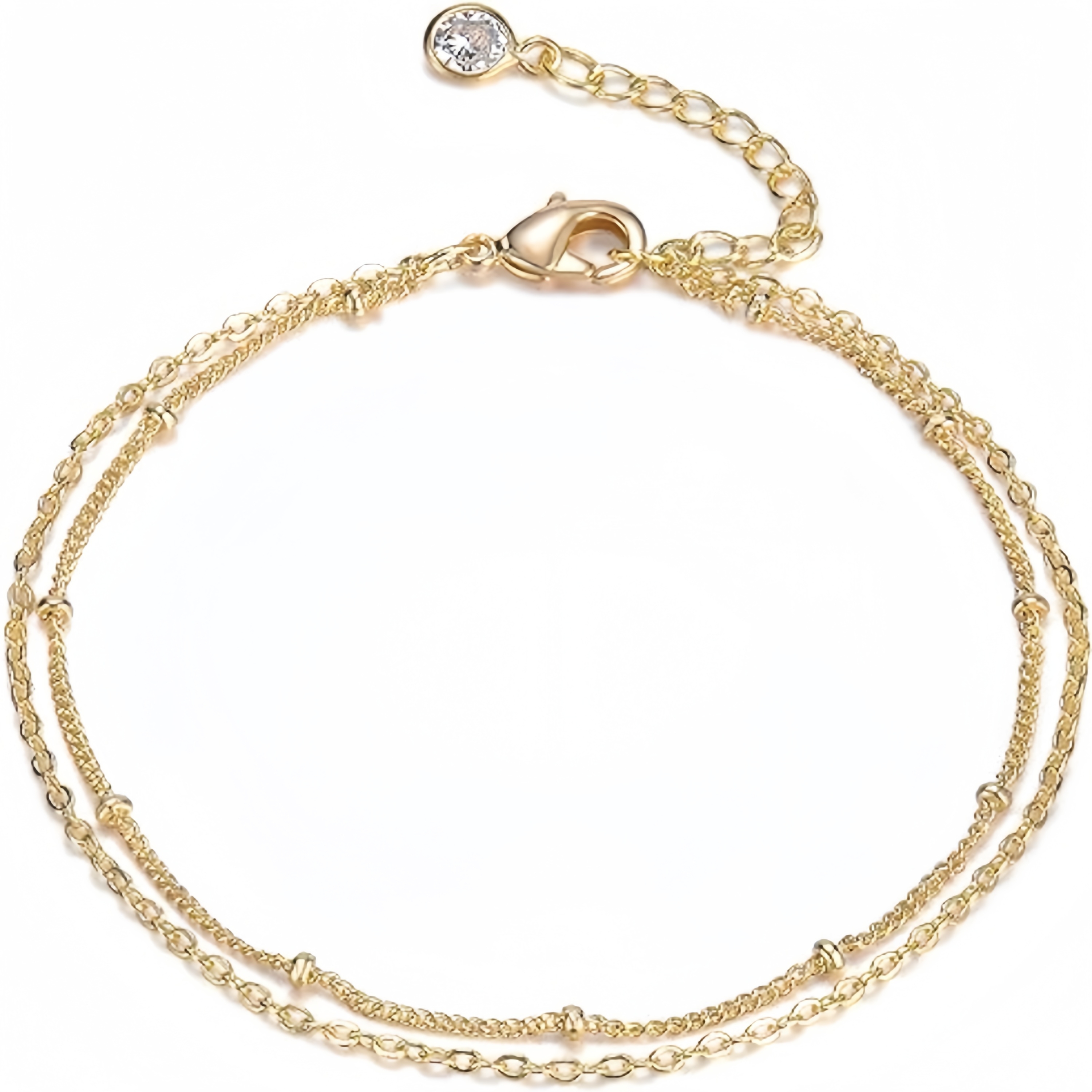 Bracelets de cheville pour femmes plaqués or 14 carats, bracelets de cheville satellites double couche