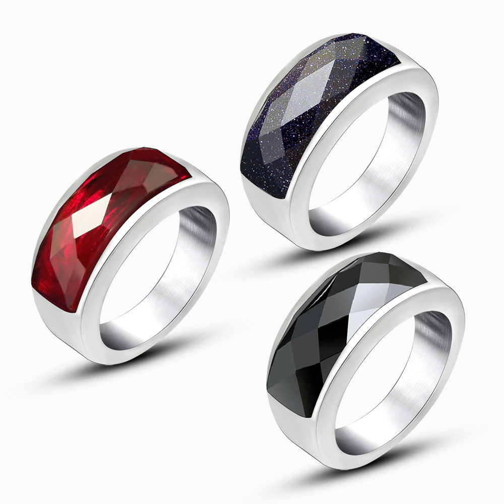 Personalize anéis de pedras vermelhas grandes com faixas masculinas mais recentes para homens e mulheres