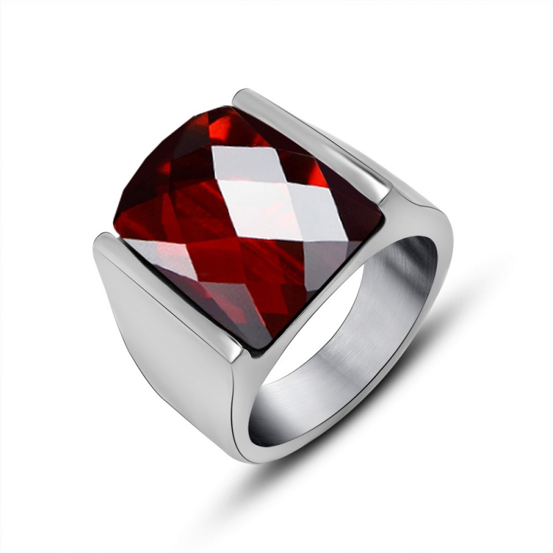 Men's Stainless Steel Diamond Cut Agate Gemstone Ring Gemstone Ring with Polished Silver Side
