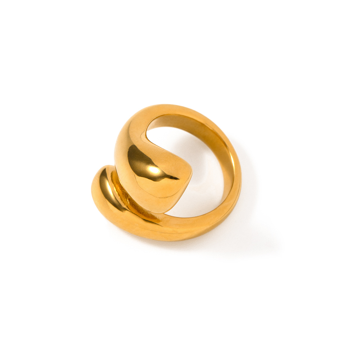 OEM และ ODM Chunky แหวนชุบทองสแตนเลสสตีล Water DROP Minimalist ปรับแหวนทองสำหรับผู้หญิง