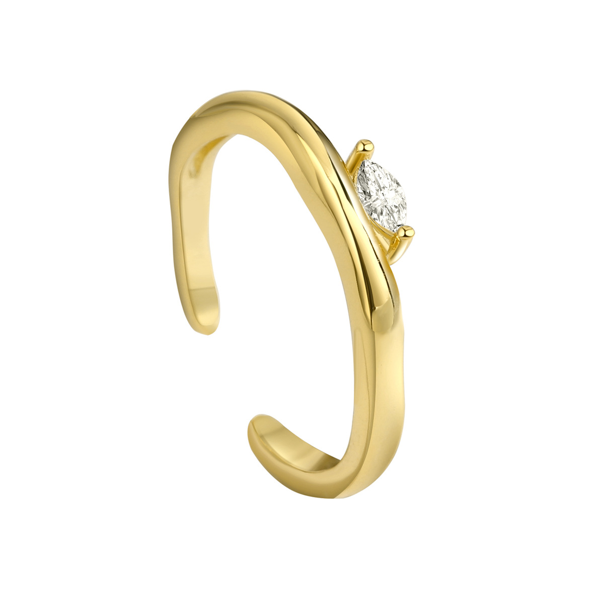 Sesuaikan cincin zirkon terbuka tidak beraturan seri hutan mewah cincin berlapis emas kuningan yang cocok untuk semua