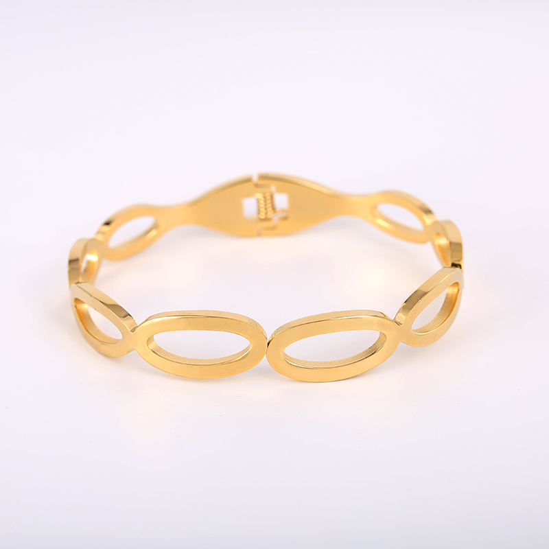 Grosir kualitas tinggi stainless steel manset gelang bangle perhiasan cincin emas bulat berongga terbuka untuk wanita