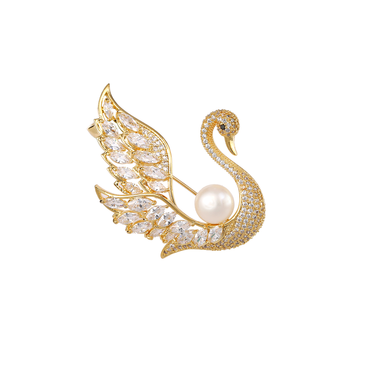 Elegant women swan brooch with pearl&zircon