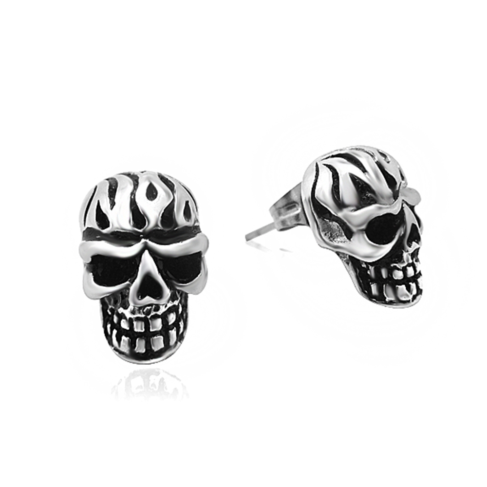 Großhandel Amazon Custom Pure S925 Sterling Silber Retro Punk Skull Modeschmuck Ohrringe für Männer und Frauen
