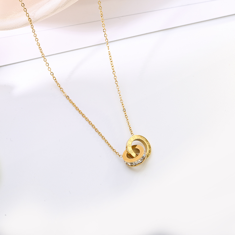 benutzerdefinierte Frauen Halskette Anhänger Bulk Modeschmuck Kette Diamant vergoldet Edelstahl Charm Halskette mit Ring