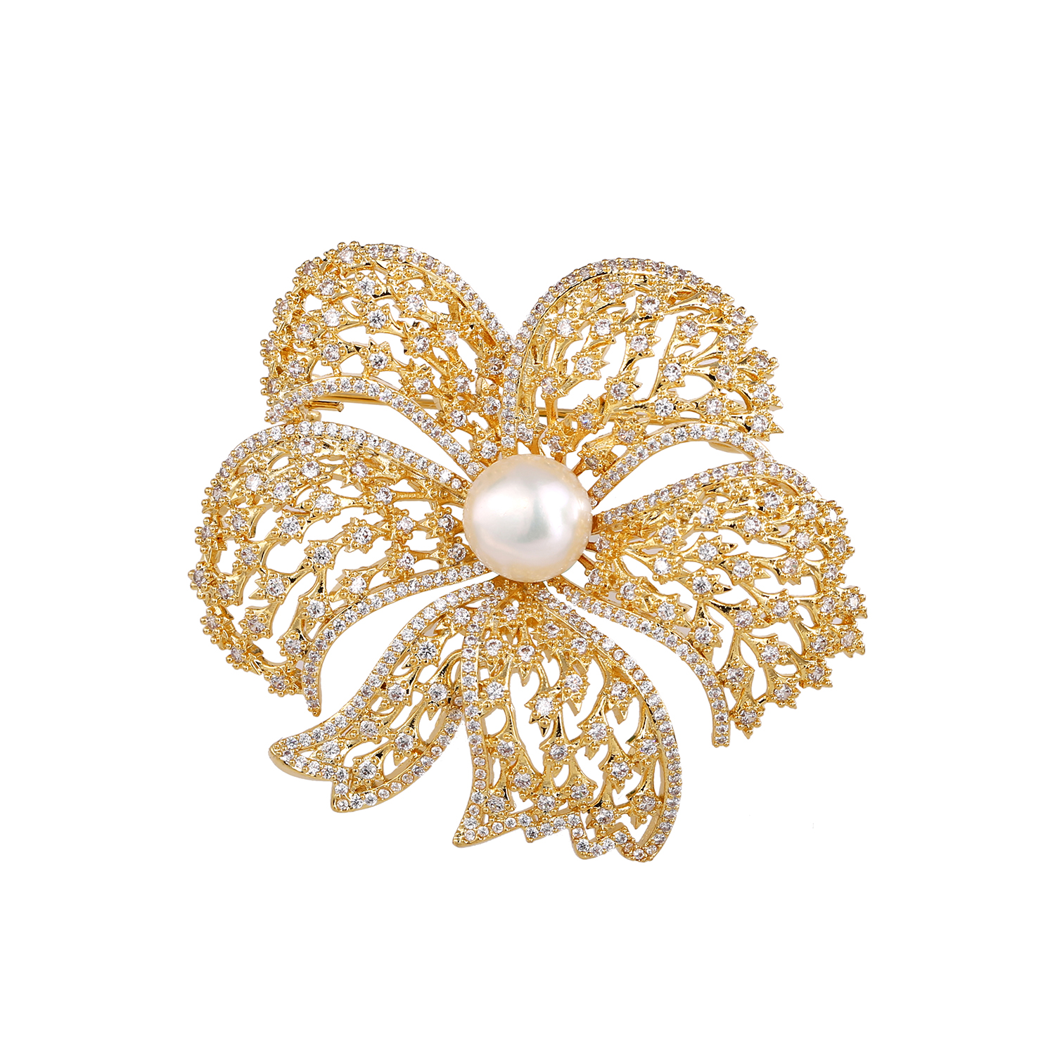 Crystal Gold Flower Brooch Pin