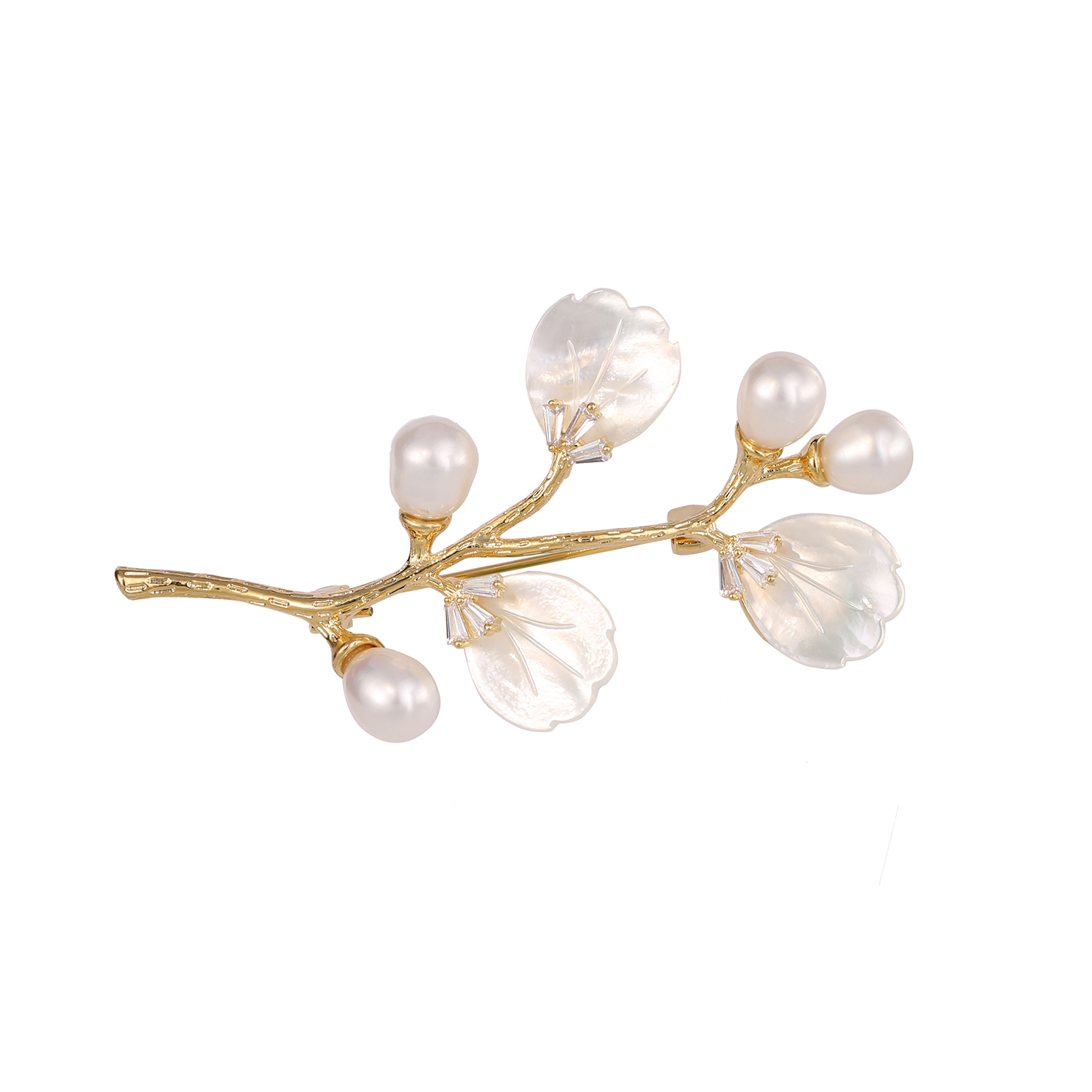 Natural shell and pearl brooch for women