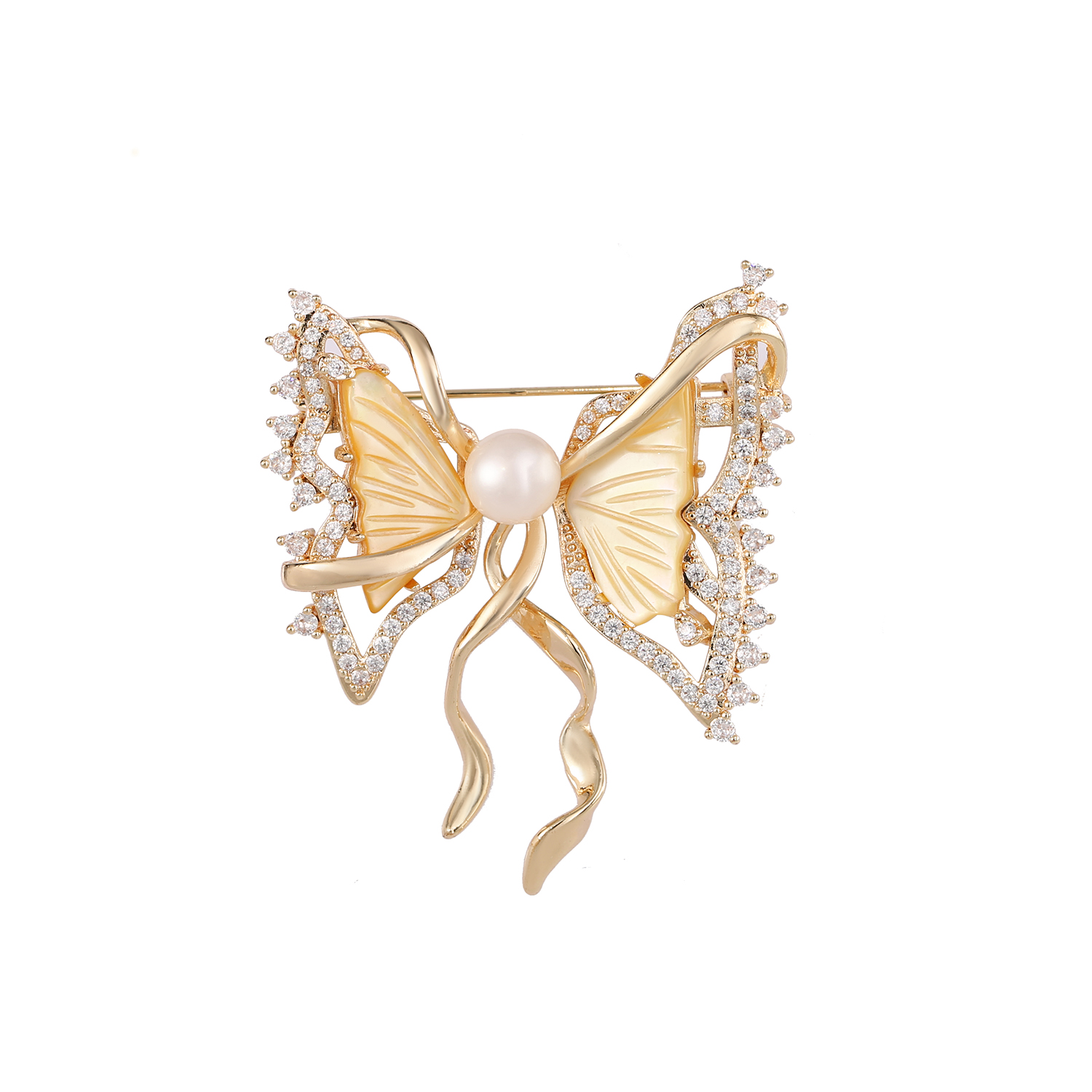 Natürliche Muschelperlen-Schmetterlingsbroschen mit Perlennadel. Hochwertig und elegant