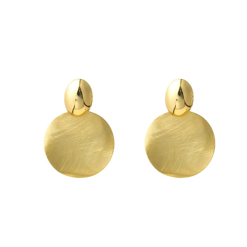 European and American style Big Disc Drop Earrings Gold Dangle Earrings Round Hammered Earrings Women