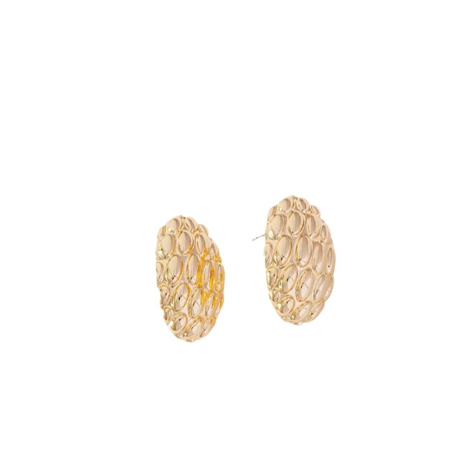 Großhandel Ohrringe aus Edelstahl in Tropfenform mit runder Kugelstruktur, minimalistisches gehämmertes Muster, Wassertropfen-Ohrstecker