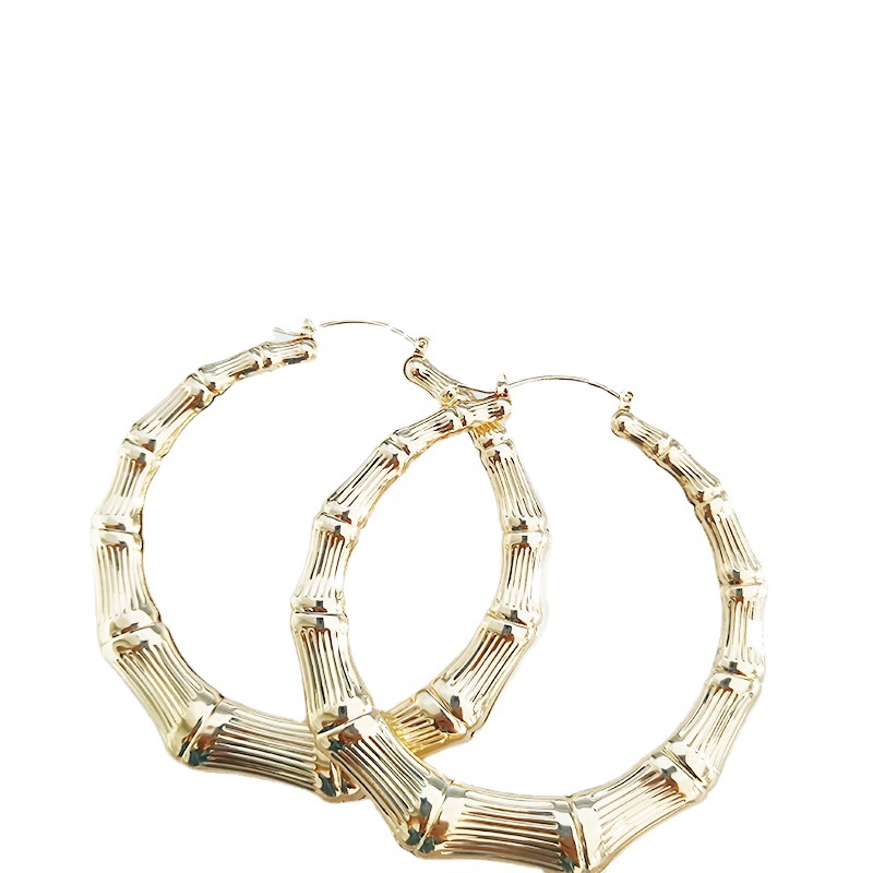 Wholesale Metal Hoops Women's Beautiful Jewelry 18K Gold Plated New Arrived Bamboo Earring