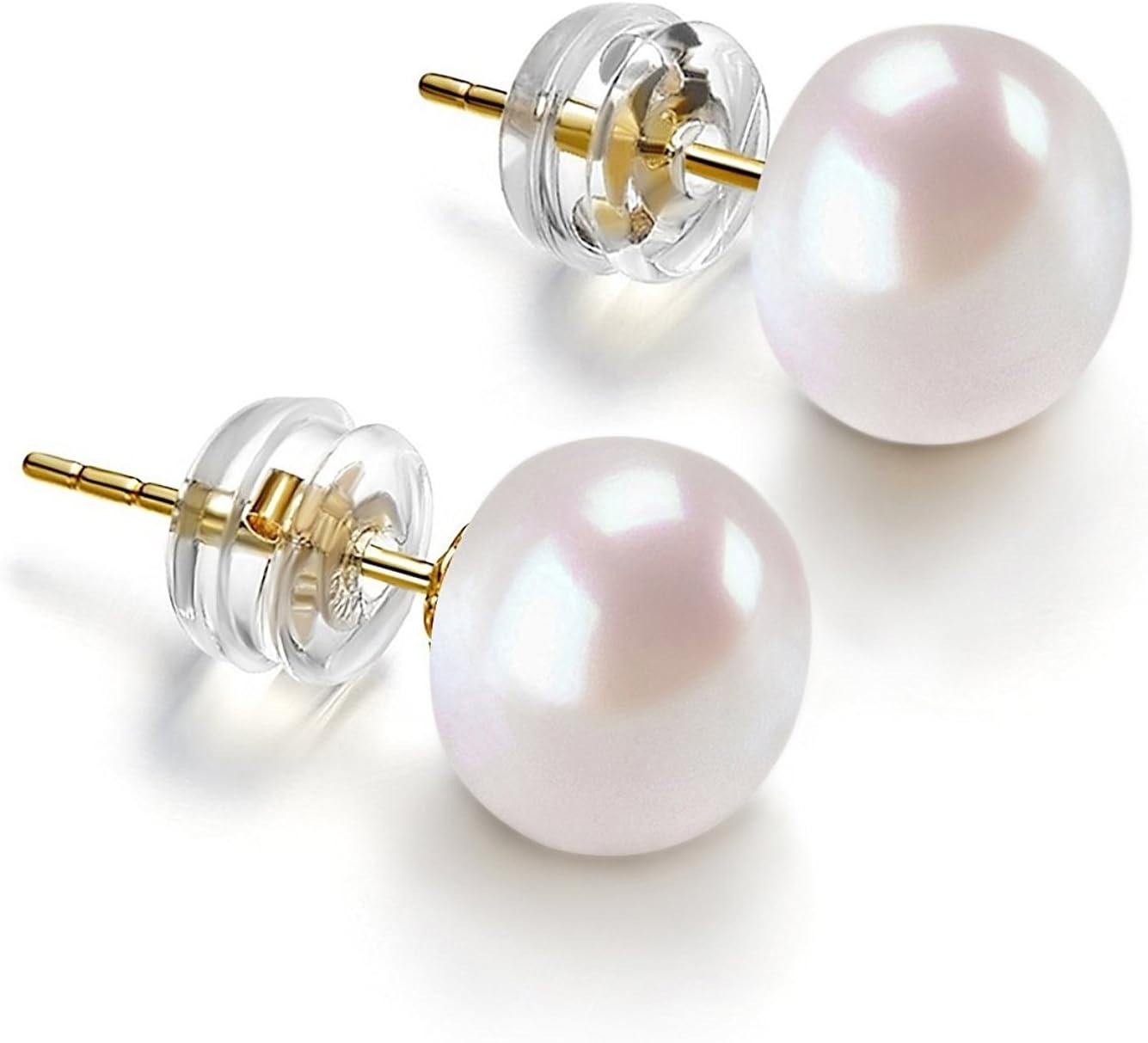 Fornitore di produzione di approvvigionamento Orecchini a bottone con perle coltivate d'acqua dolce bianche selezionate con cura in oro 14 carati AAA +