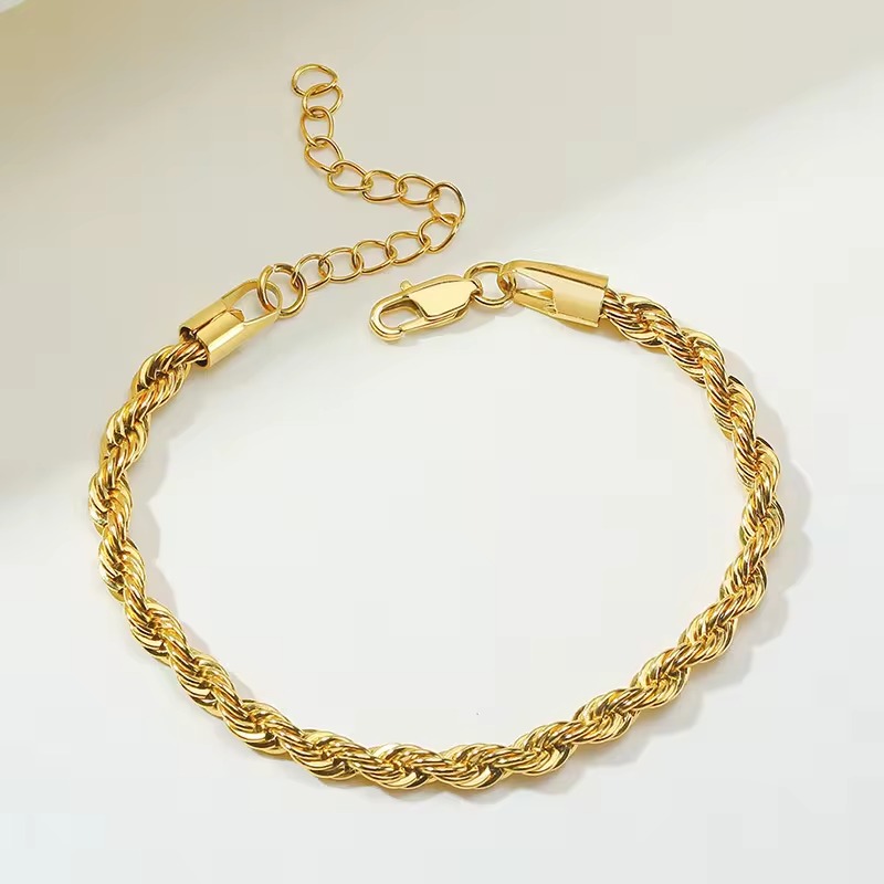 Série de bracelets multi-styles personnalisés, corde en or massif 14K, simple chaîne de corde épaisse Hip Hop