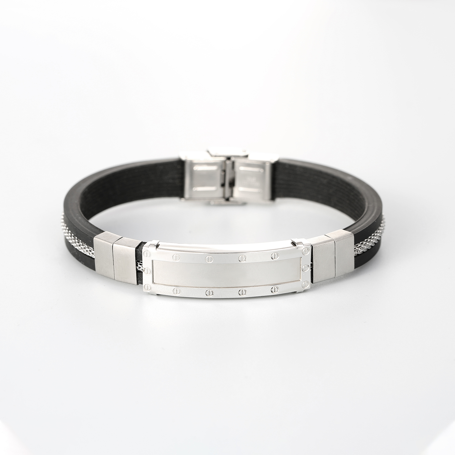 Bracelet magnétique en caoutchouc de silicone en acier inoxydable, prix d'usine, vente en gros