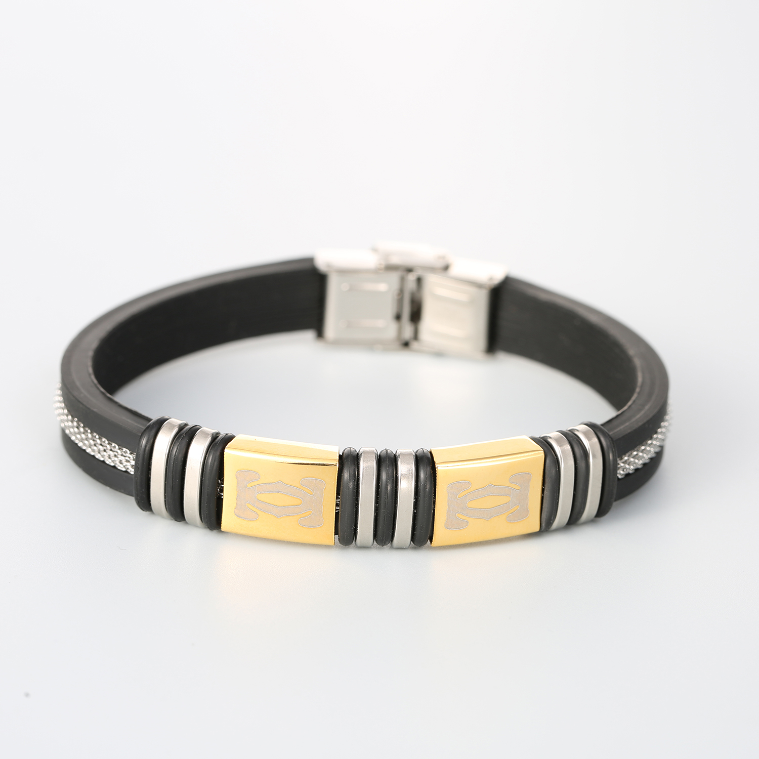 Custom silicone stainless steel bracelet Simple hip hop smooth lettering titanium steel men's bracelet