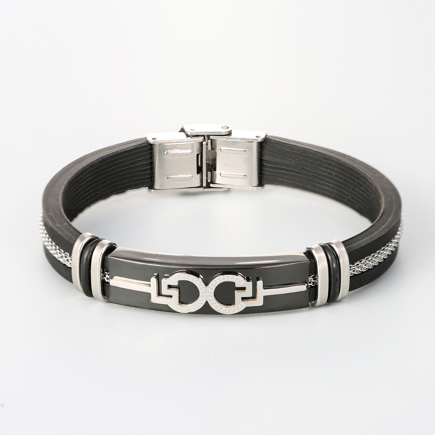 Custom silicone stainless steel bracelet Simple Double Floewer titanium steel men's bracelet