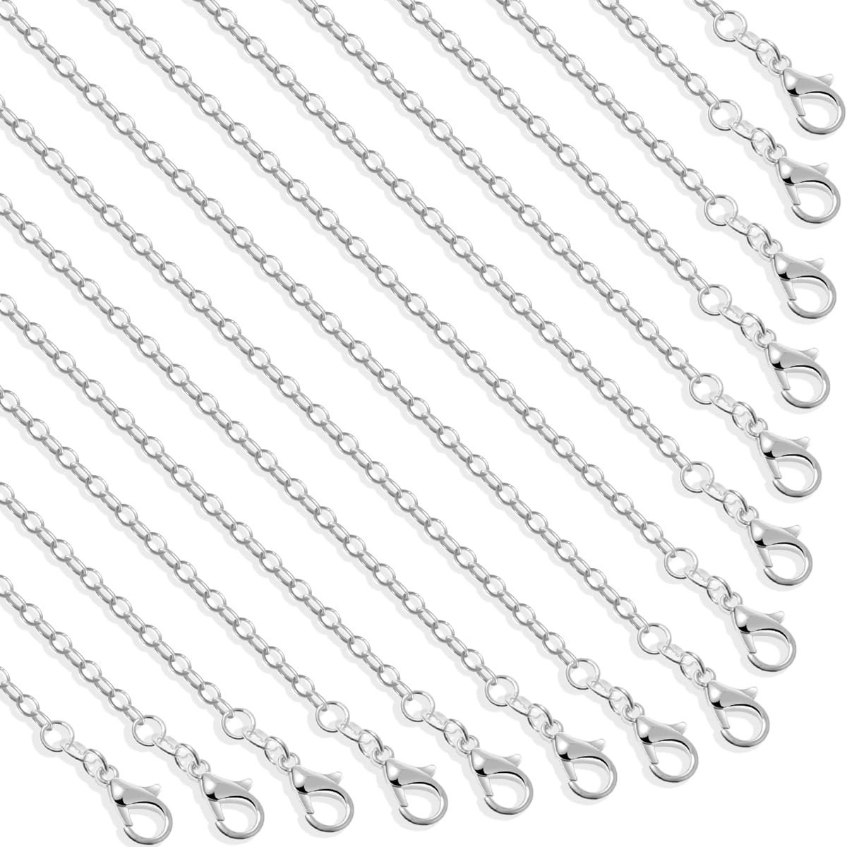 Paquetes de cadenas de collar chapadas en plata, dijes de cadena tipo cable a granel para fabricación de joyas, 1,2 mm (18 pulgadas)
