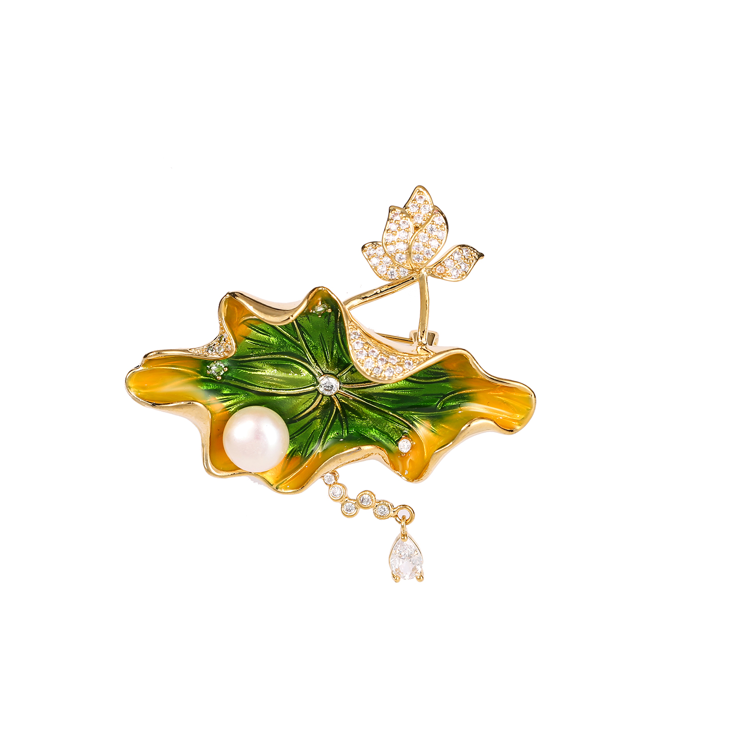 Broche de flores con textura de hoja de loto para mujer, broche de perlas hecho a mano, regalos de joyería