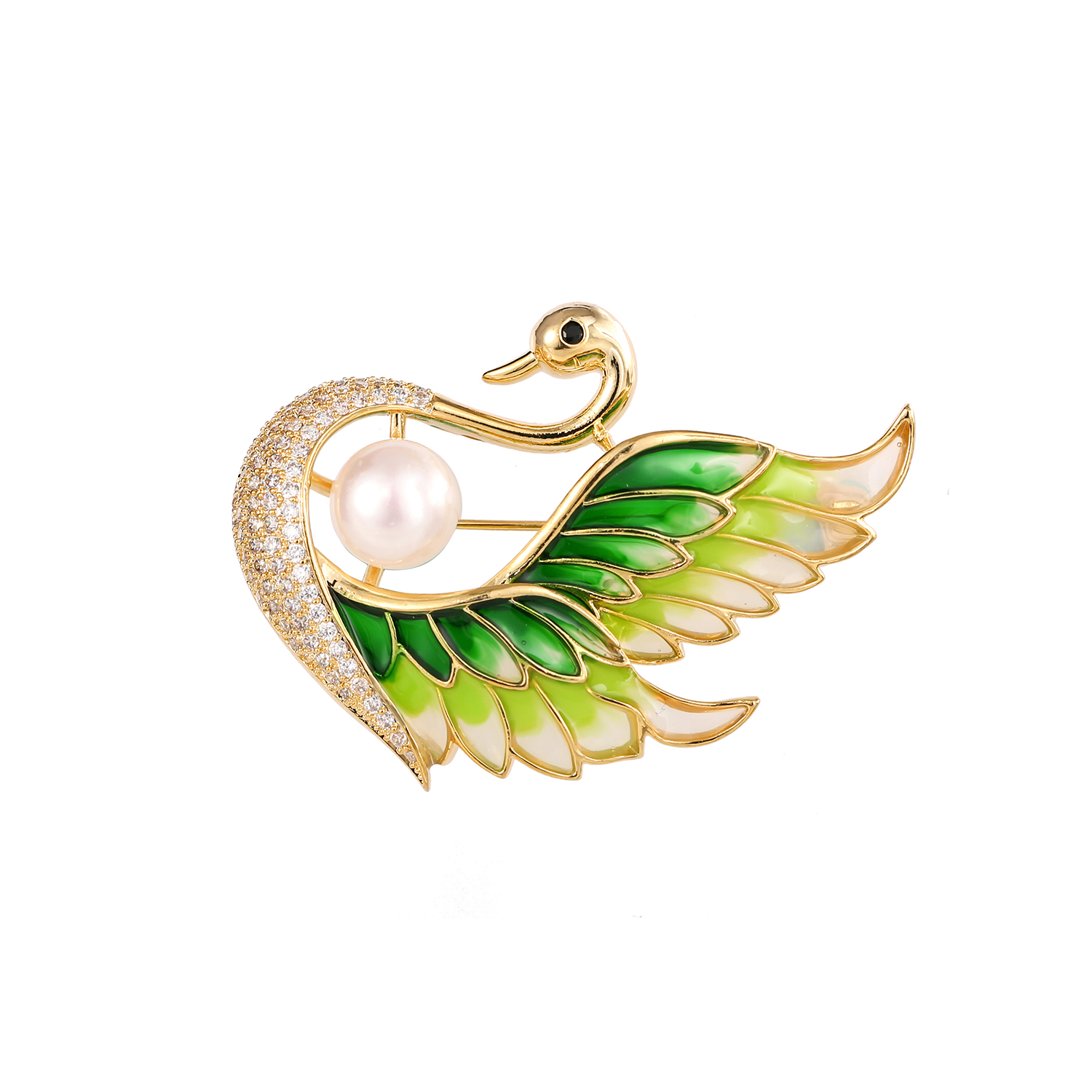 Green Swan Brooch Pins Animal Brooch Fashion Jewelry Zircon Crystal
