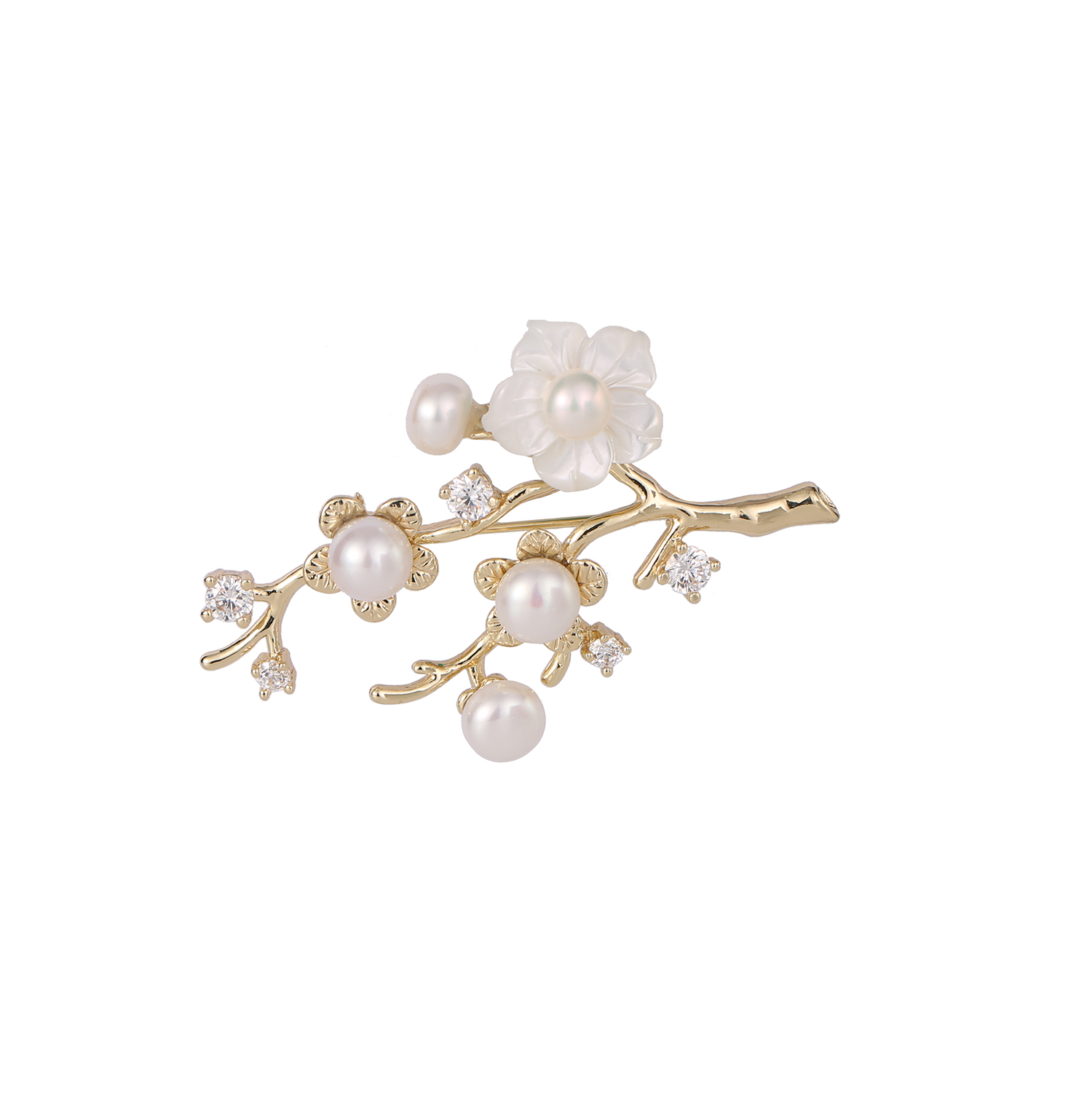 Versión coreana exquisita perla con incrustaciones de diamantes broche de flor de ciruelo Pin bufanda hebilla vestido ramillete