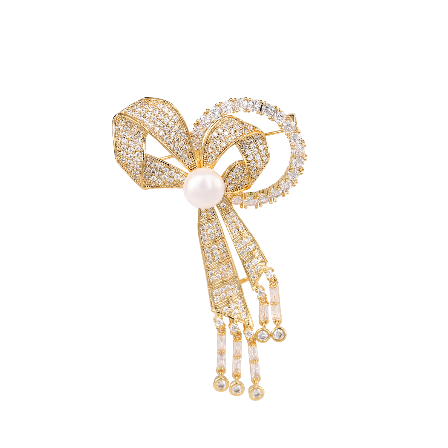 Luxury Sparkling CZ Fine Jewelry Vintage Pearl Pin Large Rhinestone Designer Woman Zircon Brooch