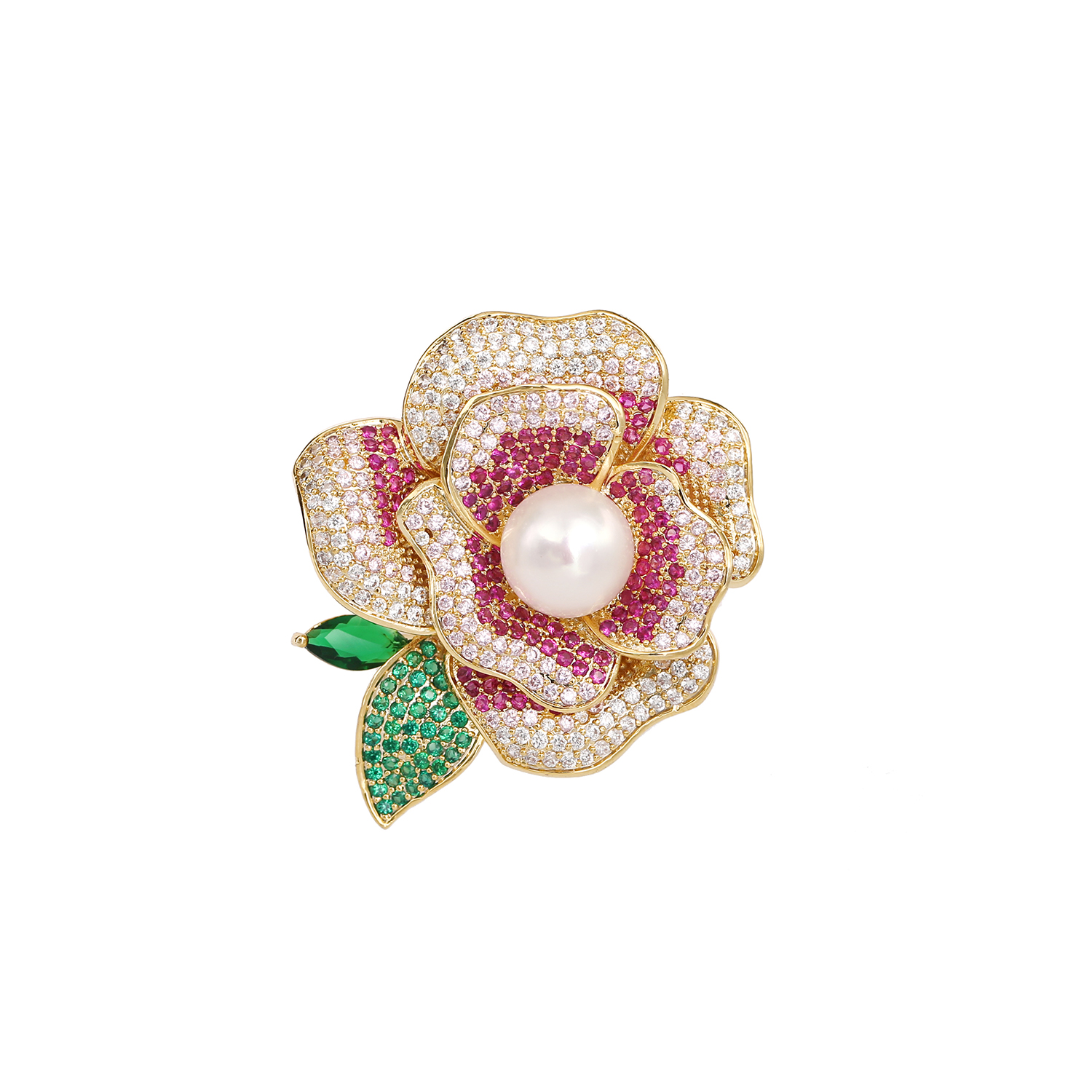 New Korean version of the camellia zircon brooch elegant atmosphere flowers pearl dress temperament clothing accessories