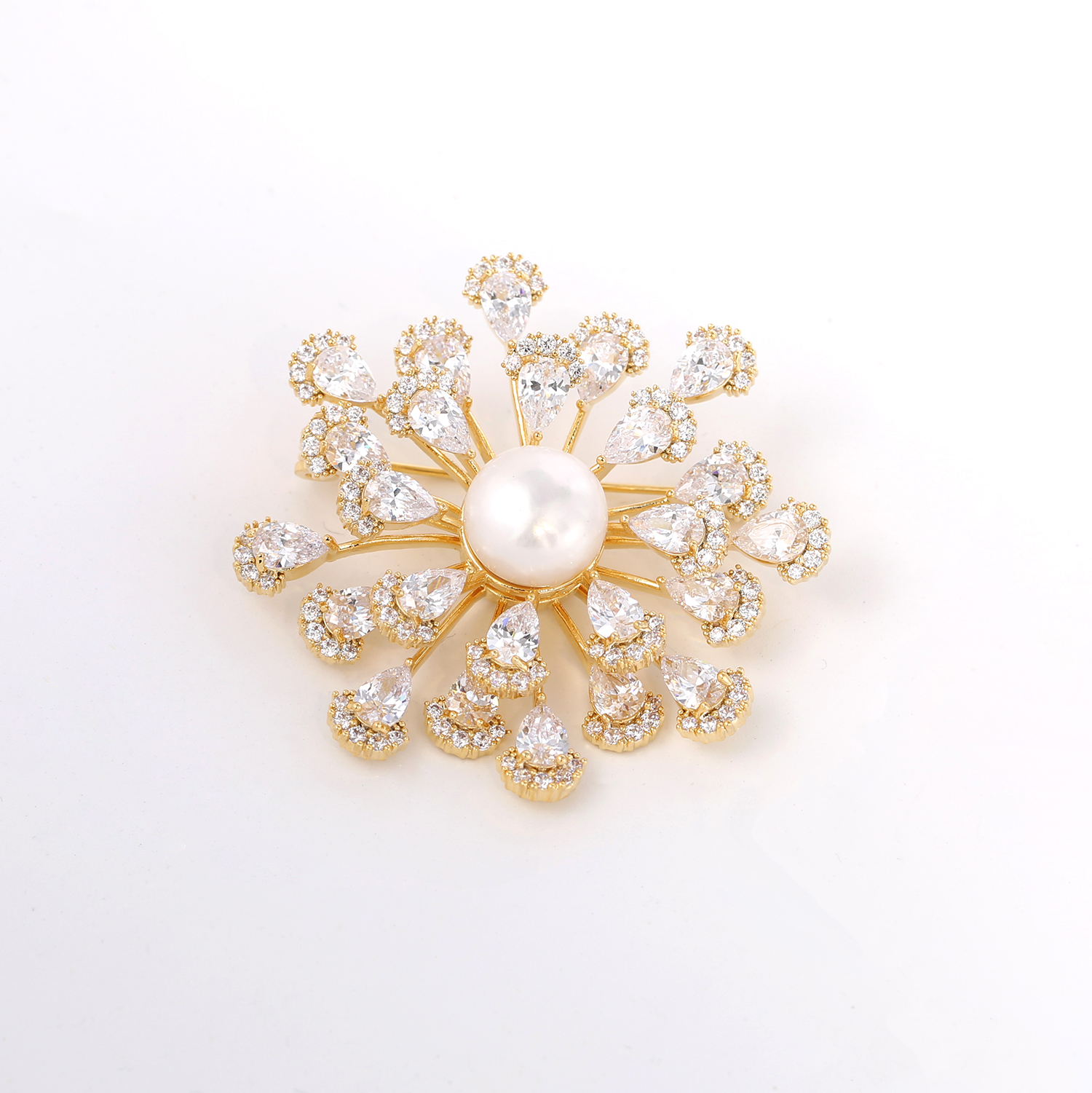 Trendy design zircon brooch pearl pin for wedding