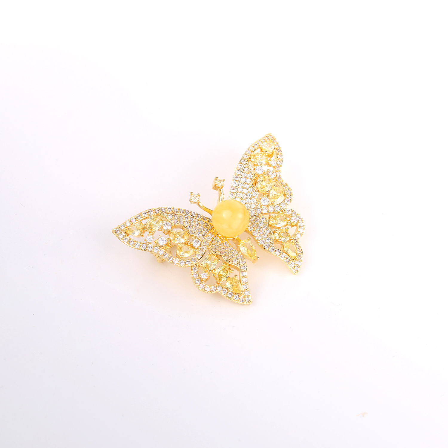 Trâm cài sang trọng bằng vàng 925 Ngọc trai nước ngọt Thiết kế bướm Trâm cài