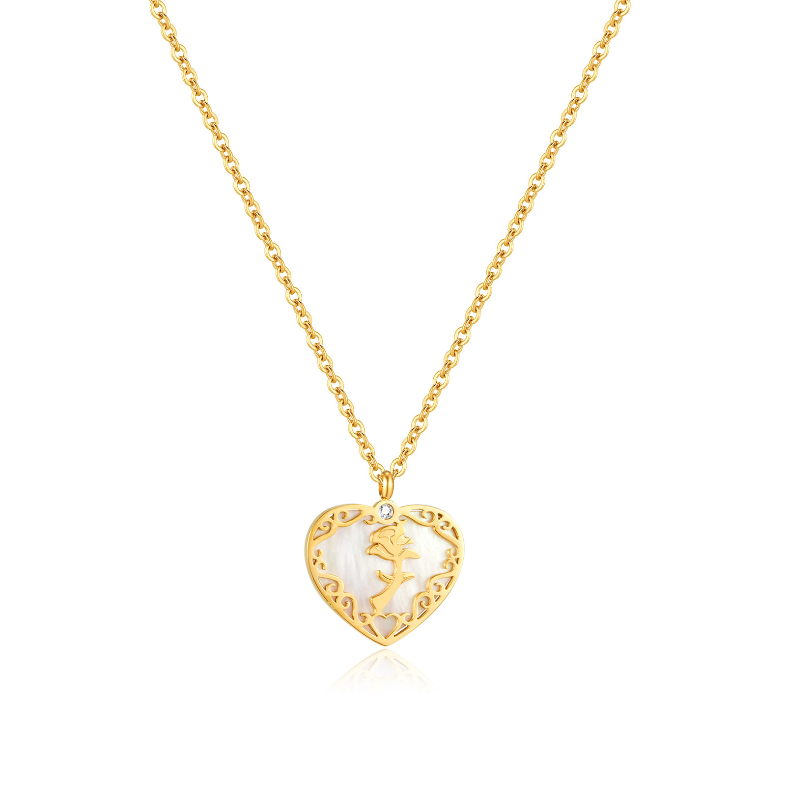 قلادة على شكل قلب مطلية بالذهب عيار 14 قيراط للفتيات
