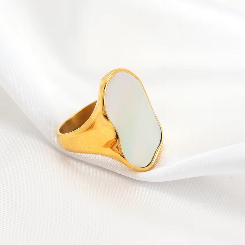 Fesyen Ibu Mutiara Kubah Cincin Set Barang Kemas Emas Keluli Tahan Karat Hati Bulat Persegi Pelbagai Gaya Cincin Putih Shell