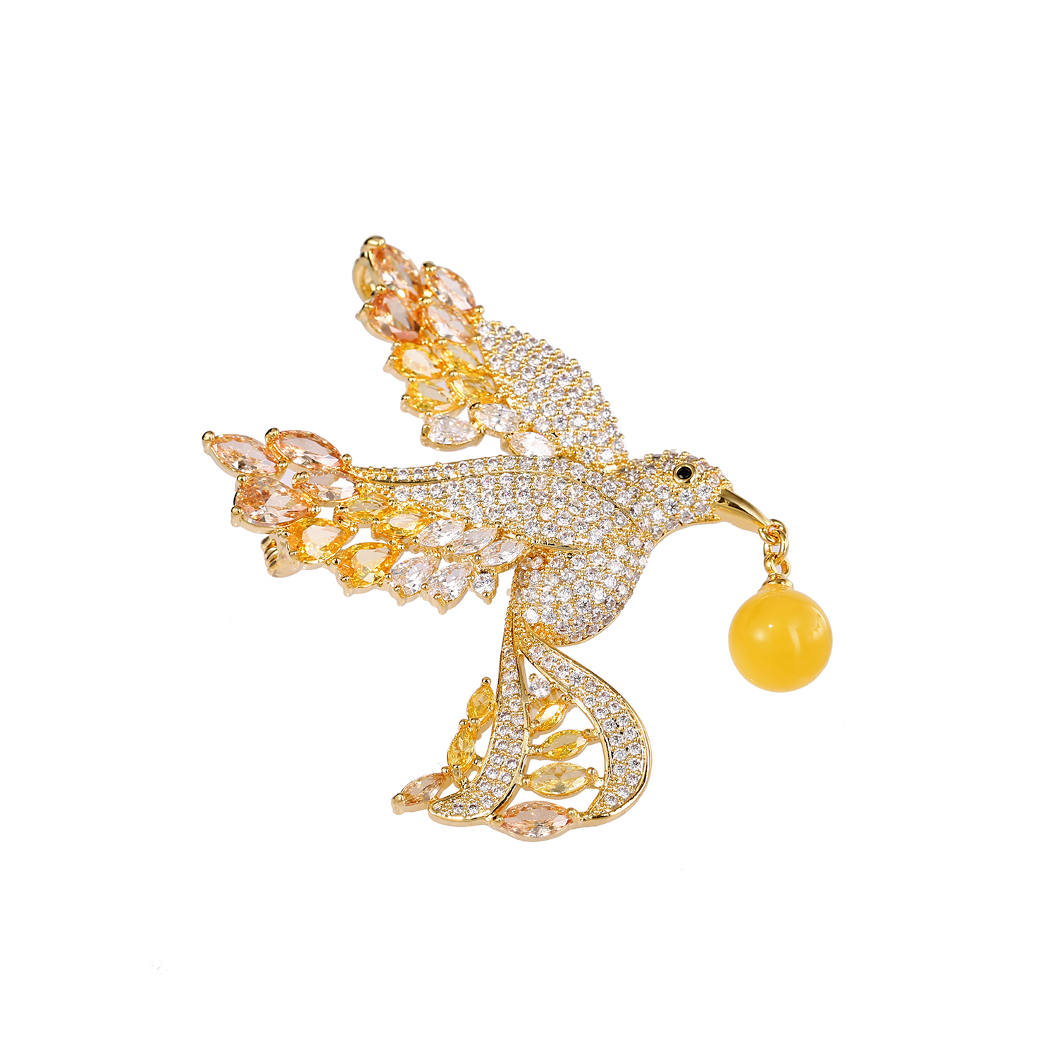 New natural chicken oil yellow Russian beeswax hummingbird brooch high-grade female beeswax pearl corsage apricot leaf niche design
