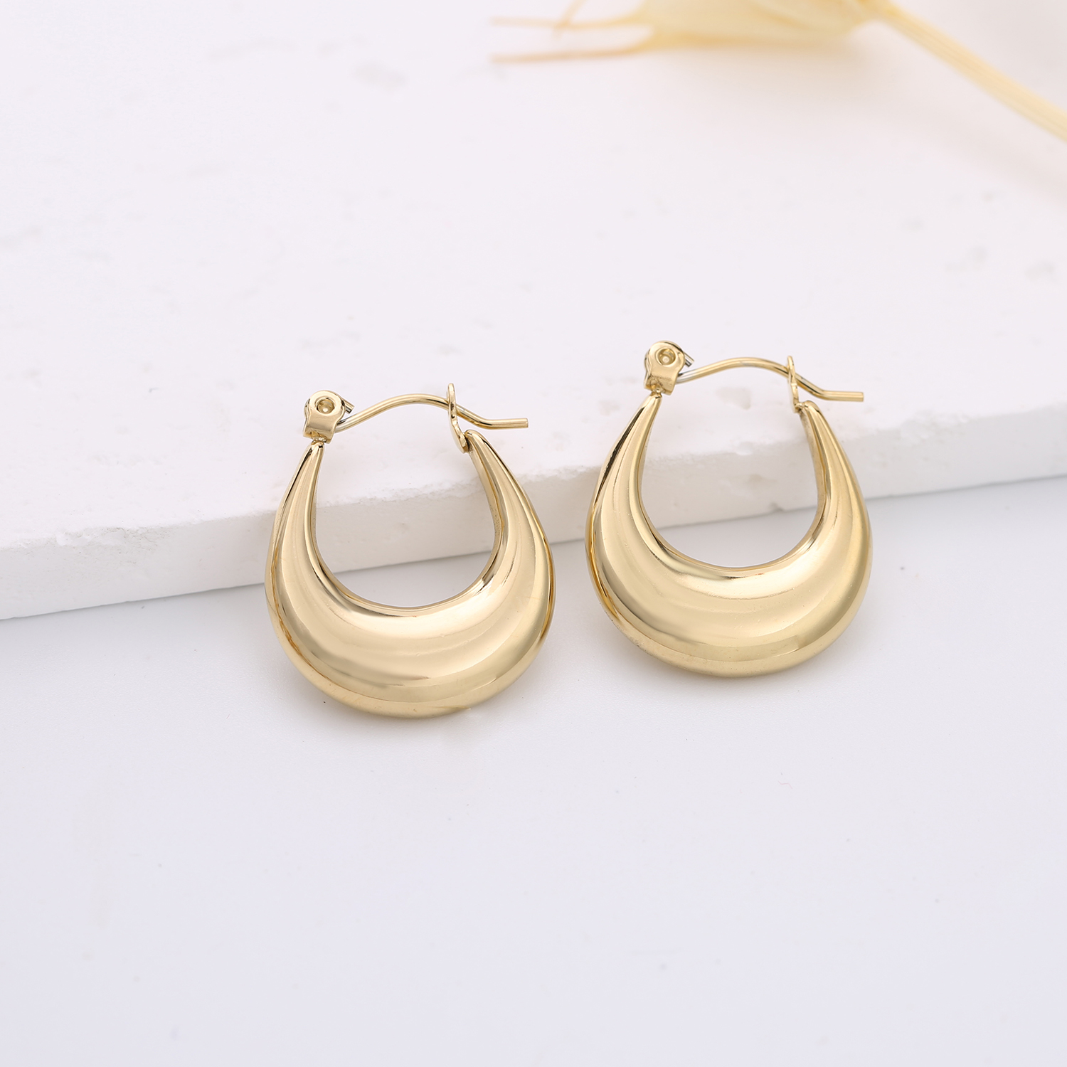 Boucles d'oreilles en acier inoxydable pour femmes, bijoux à la mode, boucles d'oreilles creuses sans ternissement, ovales en or 18 carats