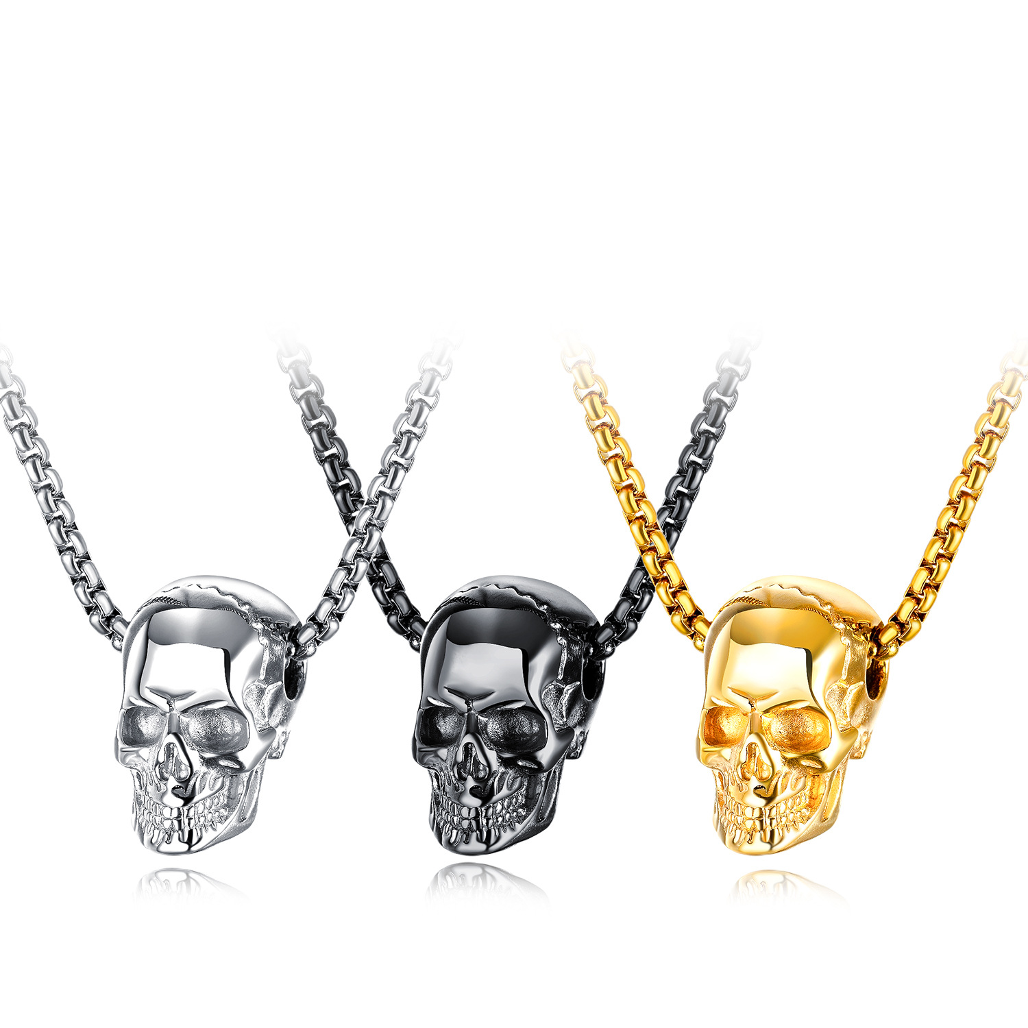 Cool skull pendant box chain necklace