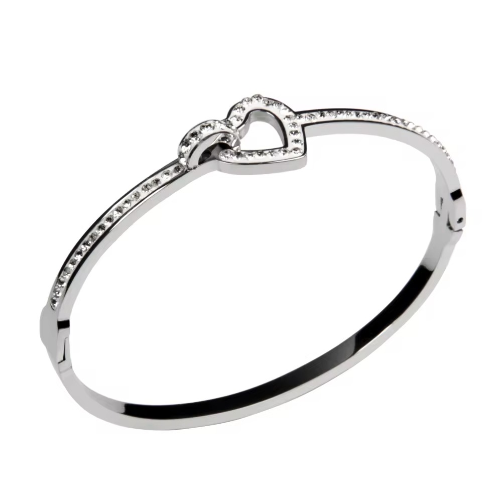 Trendy fashion holiday hot selling ladies gift bracelets Lock her heart diamond gold 316L stainless steel bracelet