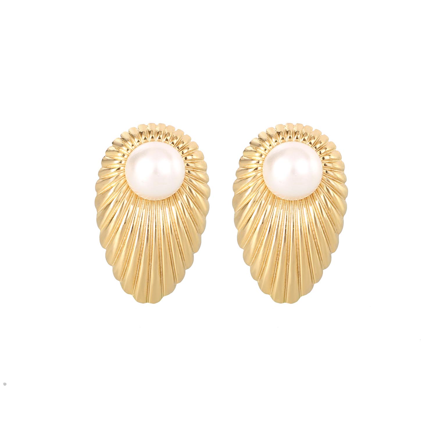 French Vintage Fashion 18K Gold Plated Stainless Steel Pearl Stud Earrings Jewelry For Women